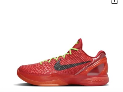 Kobe VI PROTRO Bright Crimson/Black, Size 12 ( Kobe 6 PROTRO REVERSE GRINCH)