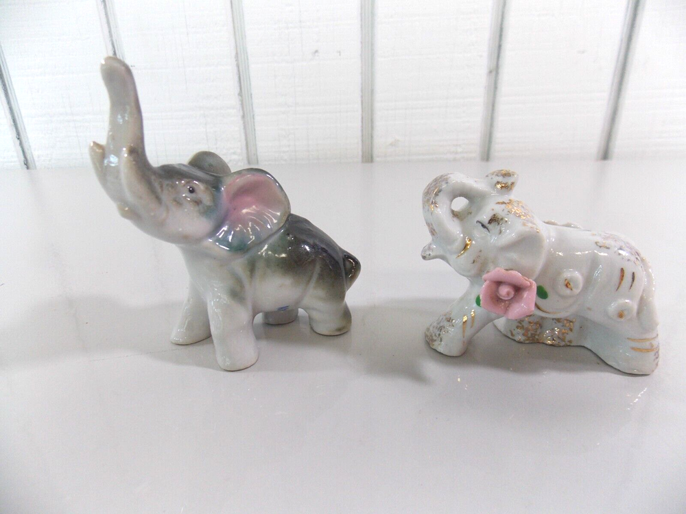 Elephant Figurine Made Occupied Japan Trunk Up Good Luck Lot of 2