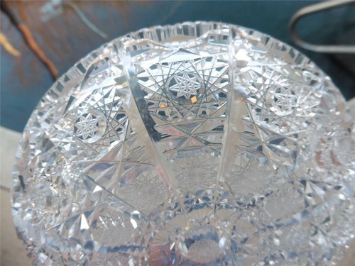 Plato de cristal de plomo vintage corte a mano patrón de abanico estrella - Imagen 10 de 12