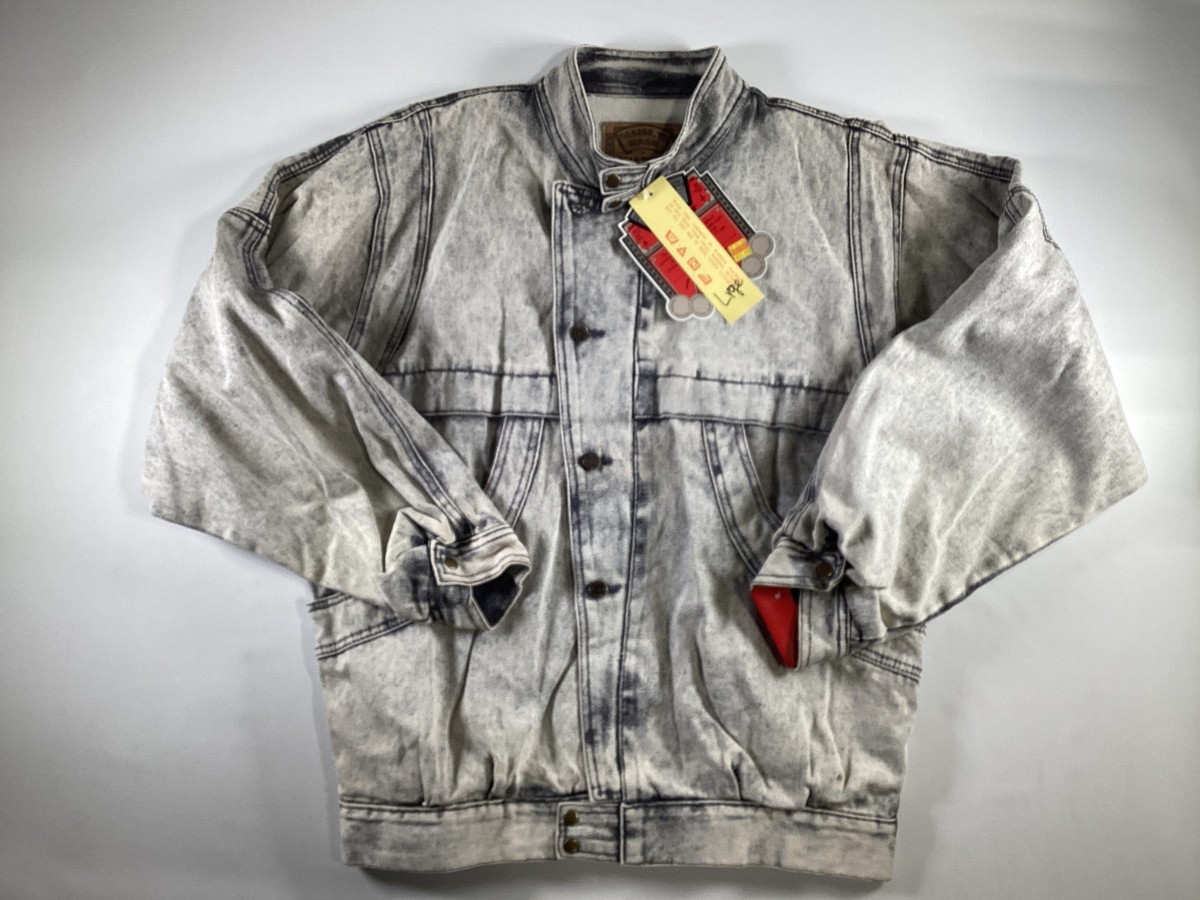 Mens Stay Tuned Gray Diamond Wash Vintage Denim Jacket Large
