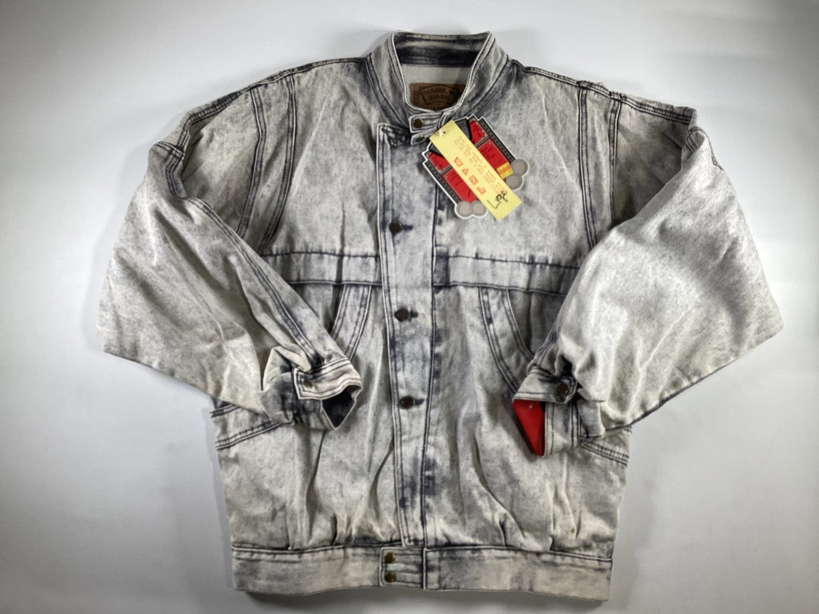 Mens Stay Tuned Gray Diamond Wash Vintage Denim Jacket Large OLD NEW