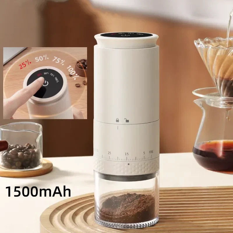 1500mAh Electric Burr Coffee Grinder | Portable Adjust Type-C Recharge Screen