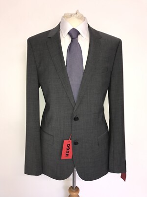 HUGO BOSS - Herren Slim Fit Uni GRAU WOLLANZUG - 42 Reg - W36 L32 - Neu mit Etikett - SCHÖN