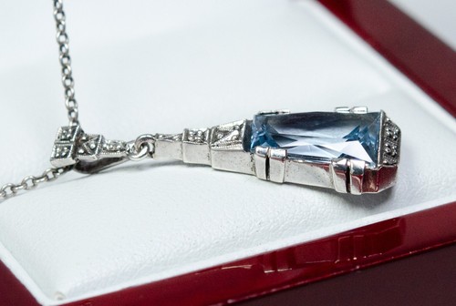 935 Silver - Antique Art Deco Pendant - Blue Spinel - Picture 3 of 7