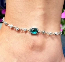 Aquamarine Anklet, DAISY Chain Anklet, Daisy Ankle Bracelet, Flower Anklet