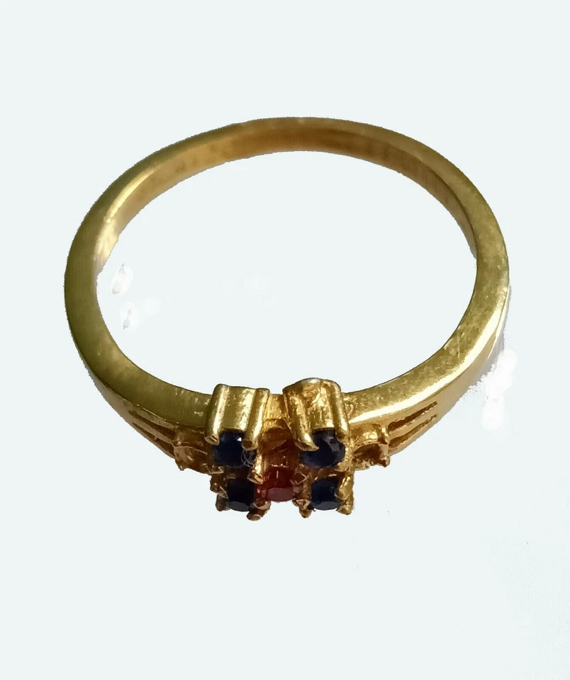 Edwardian 18K Gold Blau Saphir & Rubin Ring 925 Sterling Silber Bohemian Ring - Bild 2 von 4