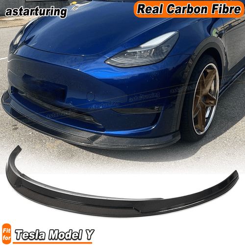 For Tesla Model Y Sport Utility 19-24 REAL CARBON FIBER Front Bumper Lip Spoiler - Picture 1 of 9