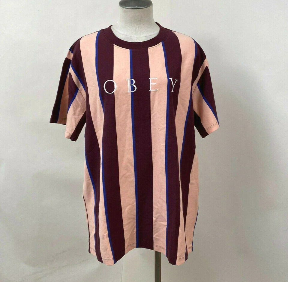 Camiseta Obey Para Mujer Box Jersey Escéptico Granate/Melocotón Talla L Nueva Con Etiquetas Shepard Fairey Foto 2 de 3