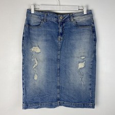 LBT Womens Jobia Pencil Stretch Back Slit Denim Skirt Size L /10 Very Good SSG72