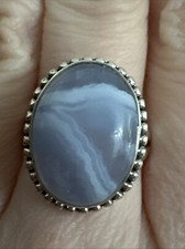 VINTAGE 925 STERLING SILVER LACE AGATE SOUTHWESTERN RING