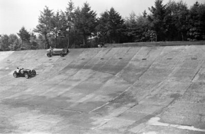 B Bira', ERA #1, battles with a MG on the banking 1937 Motor Racing Old Photo