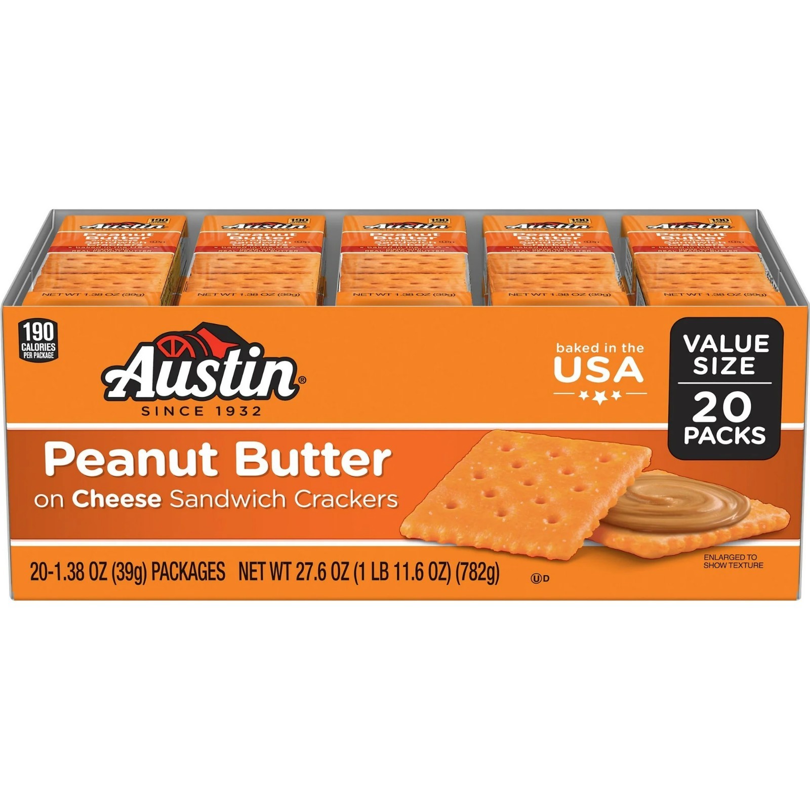 Austin Peanut Butter on Cheese Sandwich Crackers Single Serve Snack Crackers 20