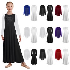 US Girls Liturgical Worship Lyrical Dance Costume Long Sleeve Praise Dance Dress