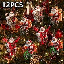 12PCS Santa Claus Wooden Hanging Ornaments Christmas Tree Holiday Home Decor