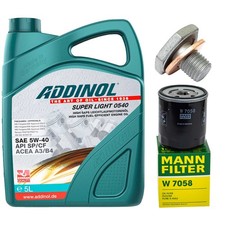 Motoröl Filter Set Addinol 5W-40 5 Liter + Schraube für Citroen Peugeot 307 206 