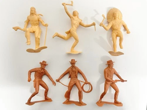 VTG Louis Marx & Co. 1964 Plastic Cowboys Indians Toy Figures 6 Inch LOT OF 6