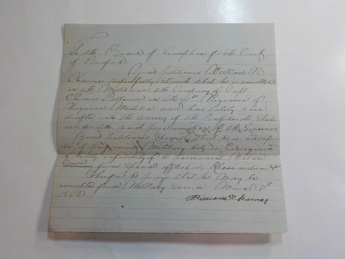 Civil War Confederate Document 1862 91st Virginia Militia Bedford County Signed