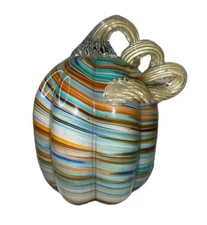 Boston International Glass Pumpkin Sunset Stripe Harvest/Fall Decor 6" Tall