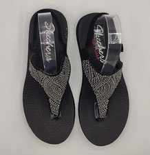 Skechers womens 9 Black Sparkle Yoga Meditation New Moon Flip Flop Sandals