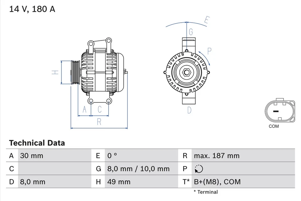 ALTERNATOR 0 986 048 820 FOR BMW 1/5/E6/3/E9/E87 N52B25A/BF/B/AF/BE 2.5LA 3.0L - Image 2 of 4