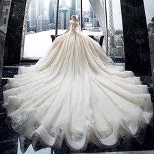 Supper Gorgeous Shiny Crystal Lace Ball Gown Wedding Dress Wih Chapel Train