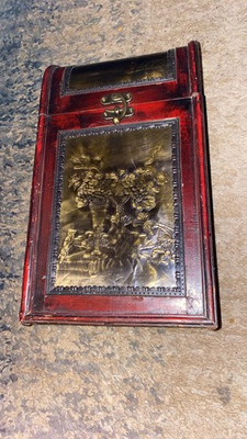 #ad Wooden 2 Bottle Wine Holder Embossed Grapes Cherry Red $30.00