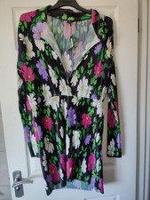 BNWT Boohoo Size 22 Black Floral Crinkle Textured Dress Tulip Faux Wrap Collar