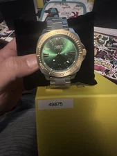 NEW 46mm INVICTA SPEEDWAY SILVER GREEN & GOLD 49875 WATCH