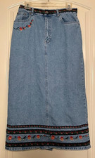 Bill Blass Womens Vintage Denim Maxi Skirt w/embroidery/dec.trim Size 10