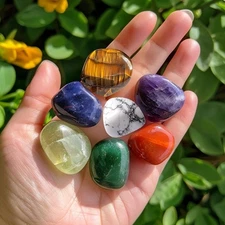 Polished Chakra Stone Set - 0.6", 7 Pcs Handpicked Natural Tumbled Stones and Cr