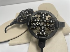 Tory Burch Miller Cream Calf Leather Sandals Soft Insole Jewel Logo Sz 9 1/2 M.