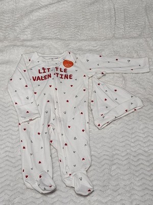 Little Valentine White With Red Hearts Zip Sleeper With Cap Size 3M