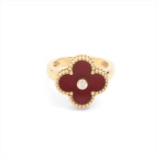 Van Cleef & Arpels Vintage Alhambra Carnelian diamond Ring 750(YG) 6.9g 50