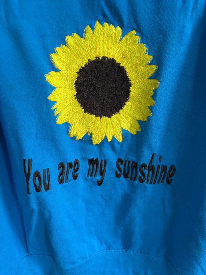 Unique Specially Made Ladies Large Sunflower Embroidered Sweatshirt Turquoise XL - Image 2 of 4