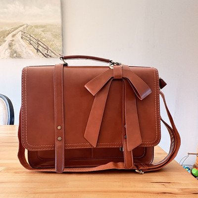 ECOSUSI Brown Briefcase Satchel Bow Accent Buckle Top Handle Detachable Strap