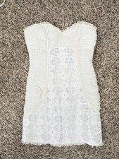 Vintage Bebe Lace Eyelet Strapless Tube Dress With Sweetheart Front Zip Closure