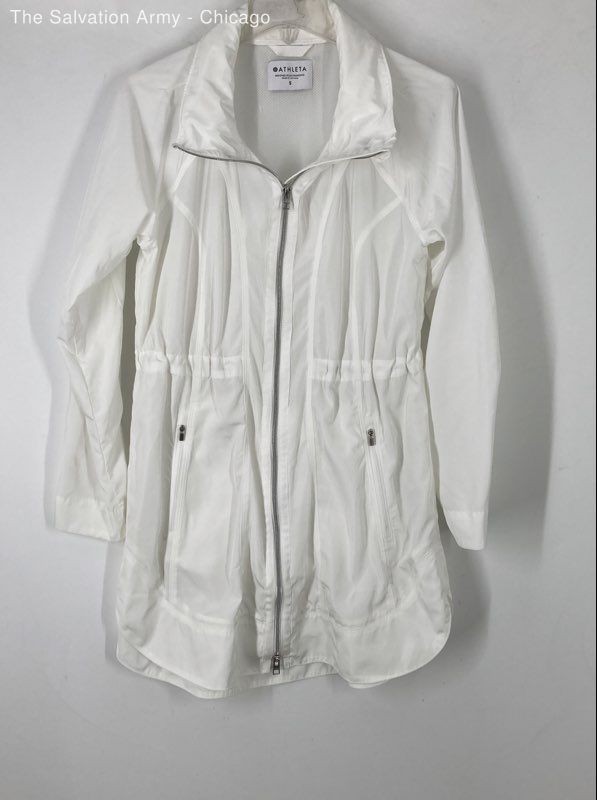 Athleta Womens White Long Sleeve Full-Zip Rain Coat Jacket Size Small