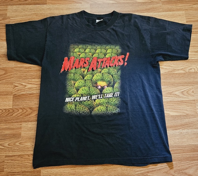 90s Mars Attacks! ブラック Tシャツ XL Vintage 90s Mars Attacks Horror Sci-Fi Movie Promo T Shirt Size XL