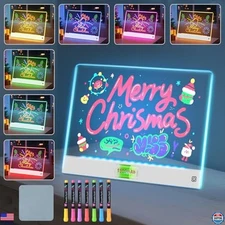 LED Note Board with 7 Colors, Rechargeable Light Up Acrylic Dry Erase Board,