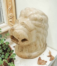 Vintage Blanc Marbre Lion Tête Buste Figurine Original Old Fin Main Sculpté