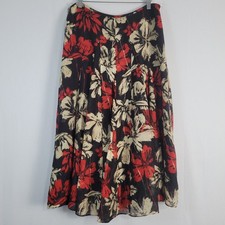 Vintage Y2K Linen Silk Blend Floral Skirt size 12 Lightweight Fairy Grunge 90s