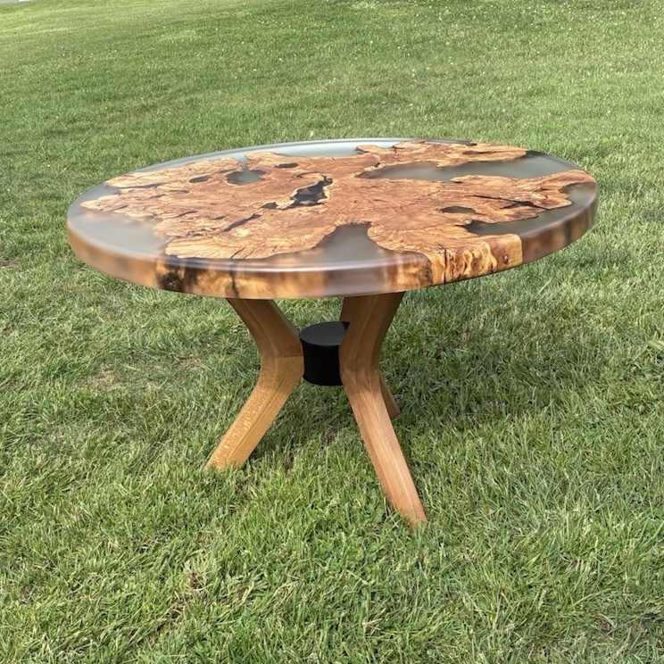 Round Live Edge Olive Wood & Resin Coffee Table, 30.5" Dia x 18.5” H.