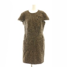 Chanel P39778 Mohair Alpaca Coco Mark Tweed Dress 42 Brown Black MI Used c14daa5