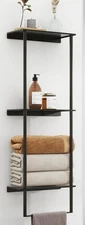 Wall Mounted 3 Tier Towel Rack with Shelf & Bar, Matte Black Bathroom Storage