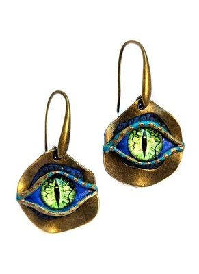 Boucles d'oreilles œil de dragon vert faites à la main avec de l'argile polymère - Photo 1/3