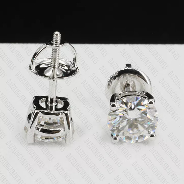 Alternate view of 1.46 Tcw Round Cut Moissanite Compass Setting Earring 14k White Gold Plated