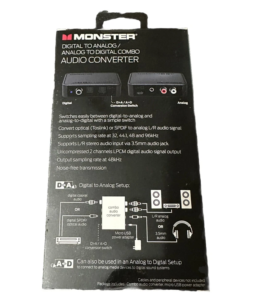 Monster Digital to Analog  / Analog to Digital Combo Audio Converter Black  New - Image 2 of 4