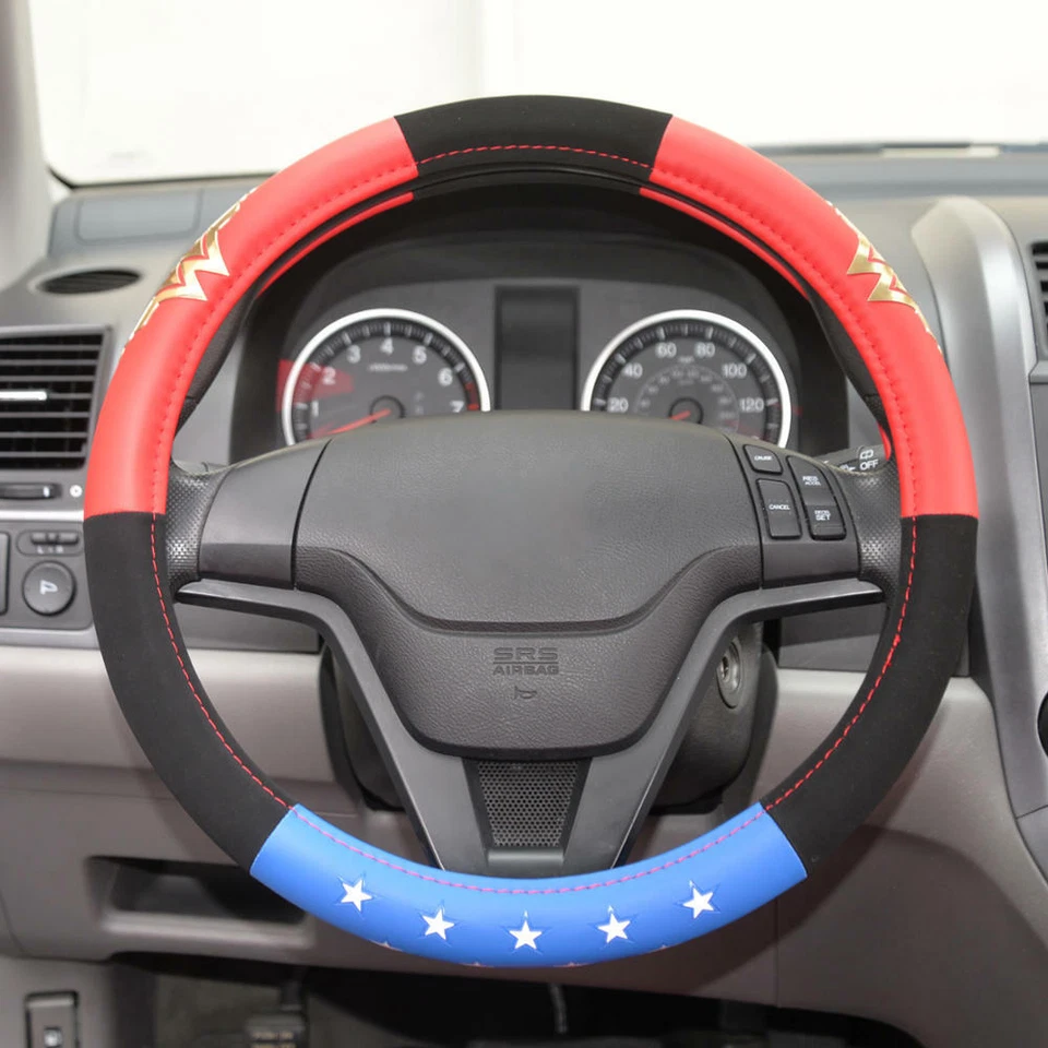 DC Comics Wonder Woman Steering Wheel Cover + Car Floor Mat Set Universal Size - Image 4 of 4