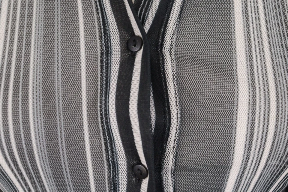 ISSEY MIYAKE серый сетки в полоску длинным рукавом блузка туника верхний размер 4 - Изображение 4 из 4