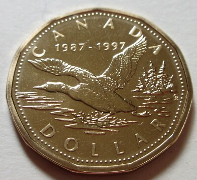 1997 Canada Flying Loonie 10th Anniv One Dollar Coin UNC SPECIMEN
